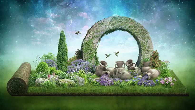 Composition Photoshop d'un jardin magique-820px Création d'image d'un jardin magique